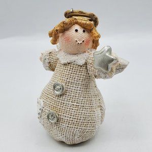 NWT GANZ RUSTIC PATCHWORK HEART ANGEL with GLITTER WINGS